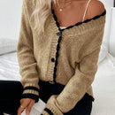 Frenchy blusa informal de mangas largas con botones delanteros y ribete de contraste para mujeres