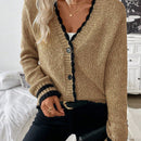 Frenchy blusa informal de mangas largas con botones delanteros y ribete de contraste para mujeres