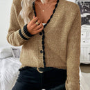 Frenchy blusa informal de mangas largas con botones delanteros y ribete de contraste para mujeres