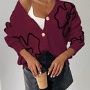 Frenchy cardigan casual de mujer con bloqueo de color y estampado floral, para otono/invierno