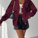 Frenchy cardigan casual de mujer con bloqueo de color y estampado floral, para otono/invierno