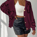 Frenchy cardigan casual de mujer con bloqueo de color y estampado floral, para otono/invierno