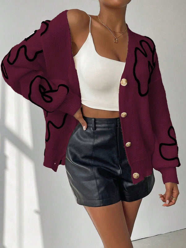 Frenchy cardigan casual de mujer con bloqueo de color y estampado floral, para otono/invierno