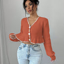 Raffinea blusa casual de manga larga con botones de unicolor, para uso diario