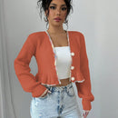Raffinea blusa casual de manga larga con botones de unicolor, para uso diario