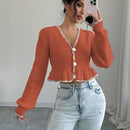 Raffinea blusa casual de manga larga con botones de unicolor, para uso diario