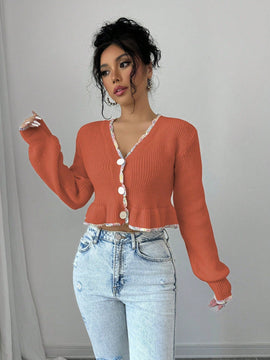 Raffinea blusa casual de manga larga con botones de unicolor, para uso diario