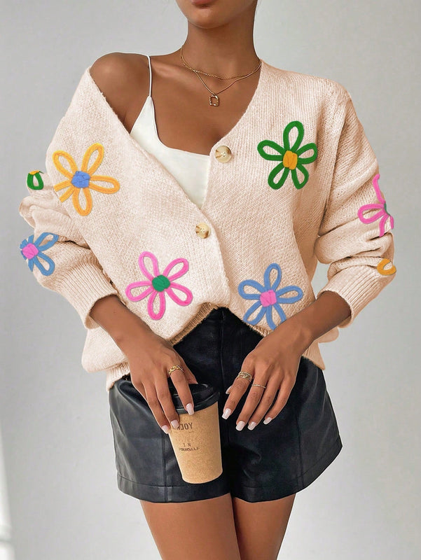 Frenchy cardigan casual de mujer con bloqueo de color y estampado floral, para otono/invierno
