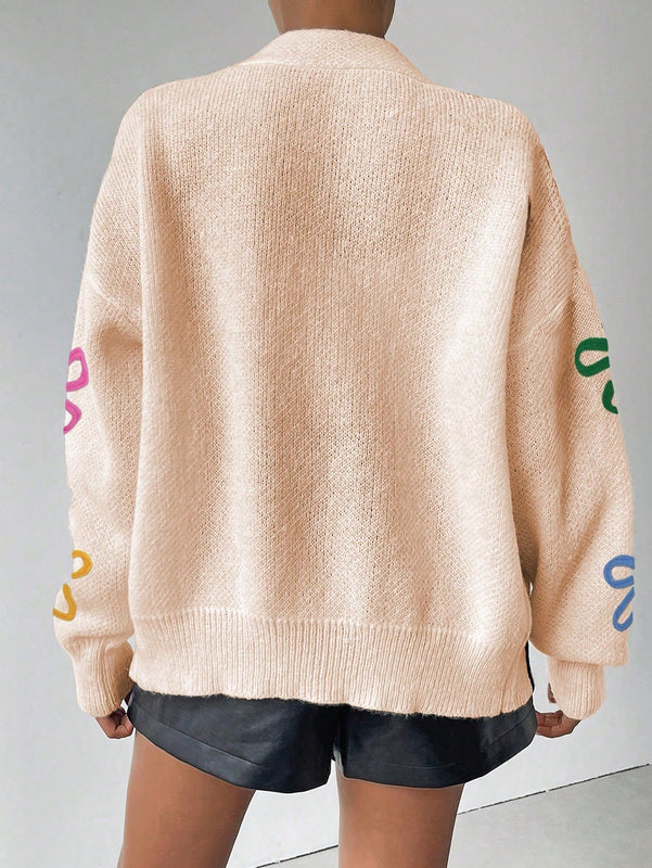 Frenchy cardigan casual de mujer con bloqueo de color y estampado floral, para otono/invierno