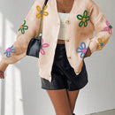 Frenchy cardigan casual de mujer con bloqueo de color y estampado floral, para otono/invierno