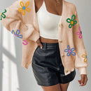 Frenchy cardigan casual de mujer con bloqueo de color y estampado floral, para otono/invierno