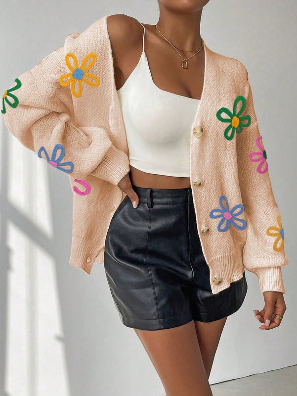 Frenchy cardigan casual de mujer con bloqueo de color y estampado floral, para otono/invierno