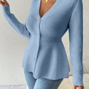 Lune cardigan elegante de mujer con cuello en v, cintura cenida y volantes en el bajo