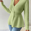 Lune cardigan elegante de mujer con cuello en v, cintura cenida y volantes en el bajo