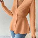 Lune cardigan elegante de mujer con cuello en v, cintura cenida y volantes en el bajo