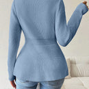 Lune cardigan elegante de mujer con cuello en v, cintura cenida y volantes en el bajo