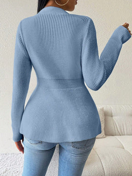 Lune cardigan elegante de mujer con cuello en v, cintura cenida y volantes en el bajo