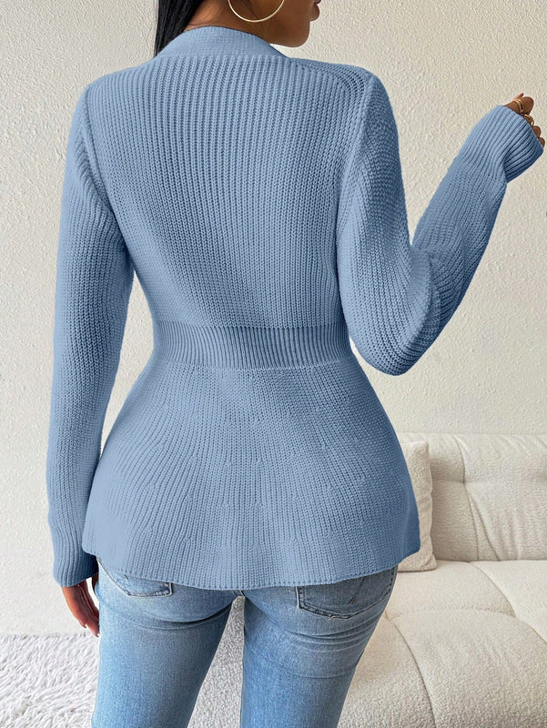 Lune cardigan elegante de mujer con cuello en v, cintura cenida y volantes en el bajo
