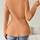 Lune cardigan elegante de mujer con cuello en v, cintura cenida y volantes en el bajo