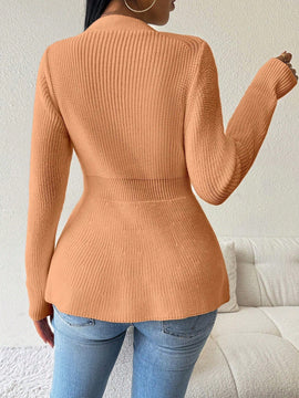 Lune cardigan elegante de mujer con cuello en v, cintura cenida y volantes en el bajo