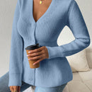 Lune cardigan elegante de mujer con cuello en v, cintura cenida y volantes en el bajo