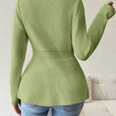 Lune cardigan elegante de mujer con cuello en v, cintura cenida y volantes en el bajo