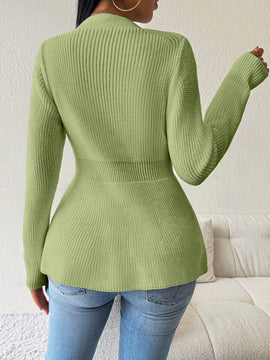 Lune cardigan elegante de mujer con cuello en v, cintura cenida y volantes en el bajo