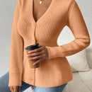 Lune cardigan elegante de mujer con cuello en v, cintura cenida y volantes en el bajo