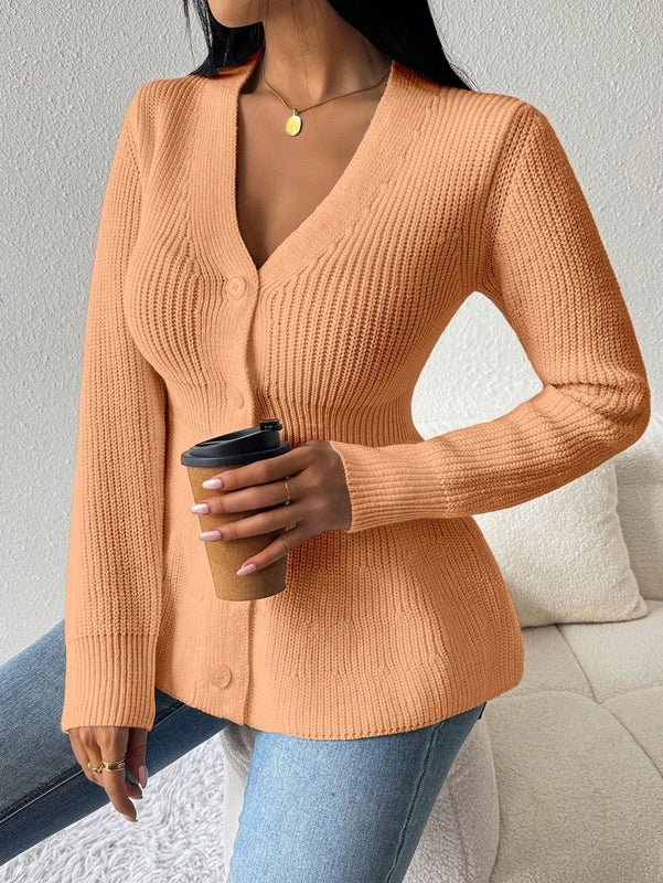Lune cardigan elegante de mujer con cuello en v, cintura cenida y volantes en el bajo