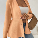 Lune cardigan elegante de mujer con cuello en v, cintura cenida y volantes en el bajo
