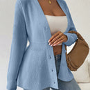 Lune cardigan elegante de mujer con cuello en v, cintura cenida y volantes en el bajo