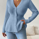 Lune cardigan elegante de mujer con cuello en v, cintura cenida y volantes en el bajo