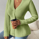 Lune cardigan elegante de mujer con cuello en v, cintura cenida y volantes en el bajo