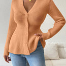 Lune cardigan elegante de mujer con cuello en v, cintura cenida y volantes en el bajo