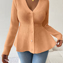 Lune cardigan elegante de mujer con cuello en v, cintura cenida y volantes en el bajo
