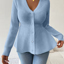 Lune cardigan elegante de mujer con cuello en v, cintura cenida y volantes en el bajo