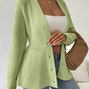 Lune cardigan elegante de mujer con cuello en v, cintura cenida y volantes en el bajo