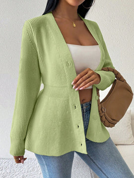 Lune cardigan elegante de mujer con cuello en v, cintura cenida y volantes en el bajo