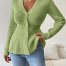 Lune cardigan elegante de mujer con cuello en v, cintura cenida y volantes en el bajo