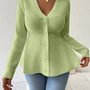 Lune cardigan elegante de mujer con cuello en v, cintura cenida y volantes en el bajo