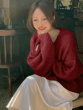 Dazy cardigan holgado de punto de color liso con cuello en v para mujer