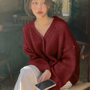 Dazy cardigan holgado de punto de color liso con cuello en v para mujer