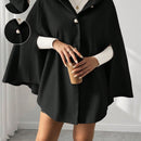 Prive poncho de abrigo con capucha y cuello de piel, de unicolor, de uso casual diario, para otono/invierno