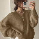 Dazy cardigan holgado de punto de color liso con cuello en v para mujer