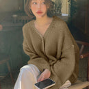 Dazy cardigan holgado de punto de color liso con cuello en v para mujer