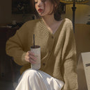 Dazy cardigan holgado de punto de color liso con cuello en v para mujer