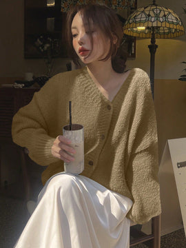 Dazy cardigan holgado de punto de color liso con cuello en v para mujer