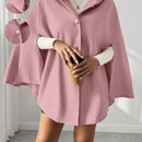 Prive poncho de abrigo con capucha y cuello de piel, de unicolor, de uso casual diario, para otono/invierno