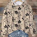 Lune sudadera con capucha de estampado floral vintage todo sobre en estilo minimalista casual, adecuada para otono/invierno