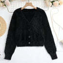 Lune cardigan informal de manga larga de un solo pecho con cuello en v de unicolor para mujeres